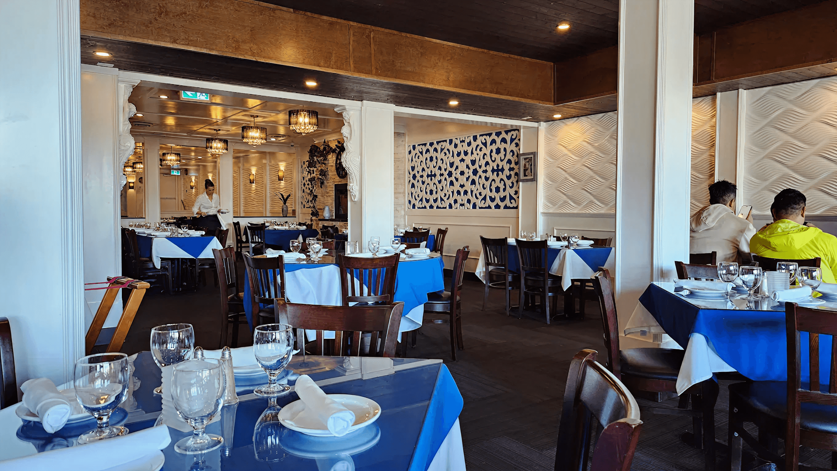 The dining room at Milos Greek Taverna